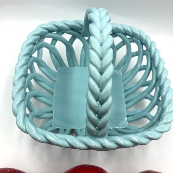 Grace's Pantry Light Blue Hand Woven Ceramic Basket With 4 Faux Apples - Picture 6 of 15